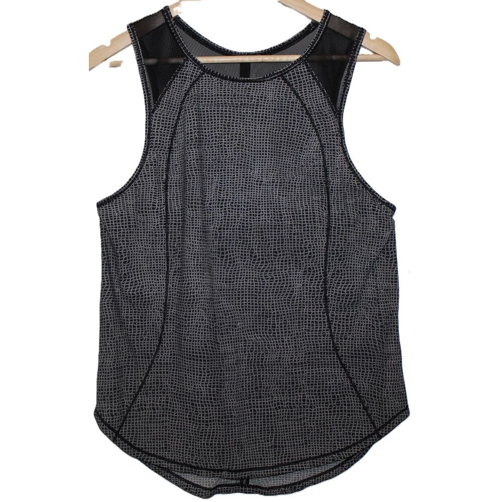 Womens Lululemon Black White Sheer Round Neckline Sleeveless Top Tank Shirt Sz 6